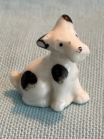 Bull Terrier Sitting Puppy Dog - Dollhouse Miniature Bone China