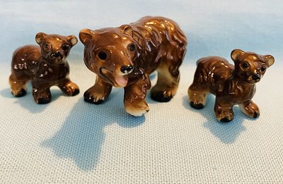 Mama Bear & Cubs Family - Bone China Miniature Figurines