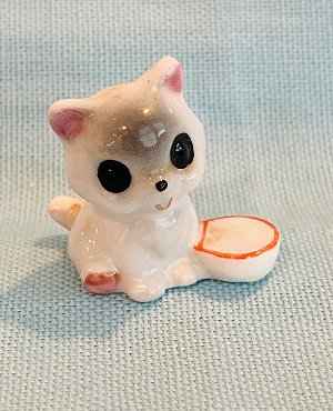 Kitten Sitting Next To Bowl Miniature Bone China Figurine