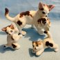 Tabby Bone China Mama Cat Carrying Kitten & Kittens - Japan