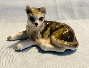 Tiger Tabby Lying Down Cat Bone China Figurine