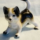 Calico Black & White Walking Crouching Cat - Kitten Bone China Figurine