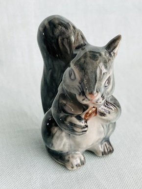 Gray Squirrel Nibbling Porcelain Figurine - NEW