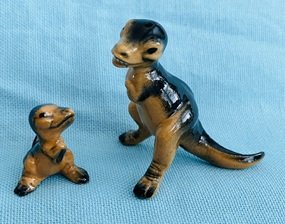 Hagen Renaker Tyrannosaurus Rex, Set of 2 Orange Black A-967, A-696