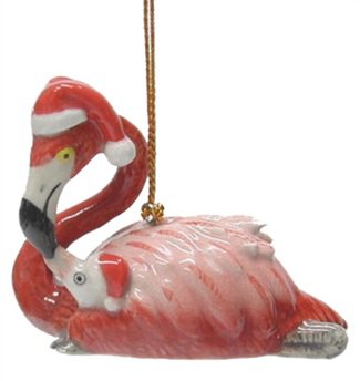 Northern Rose Christmas Ornament Flamingo with Santa Hat R309