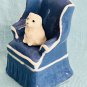 Hagen Renaker Blue Chair With White Persian Kitten Cat - Pre-Owned