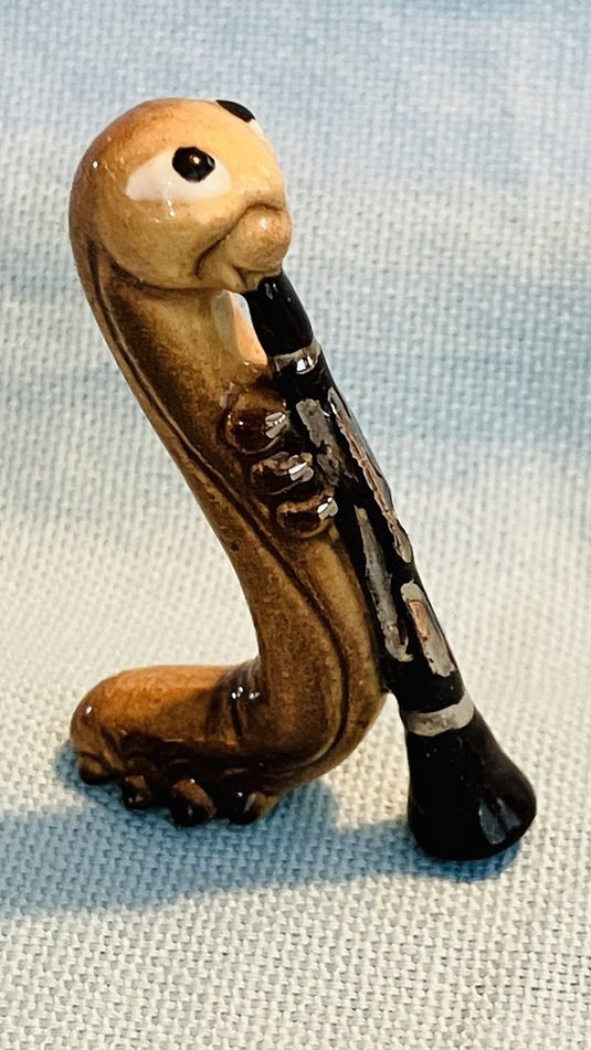 HTF 1980s Hagen Renaker Caterpillar Worm Playing the Clarinet