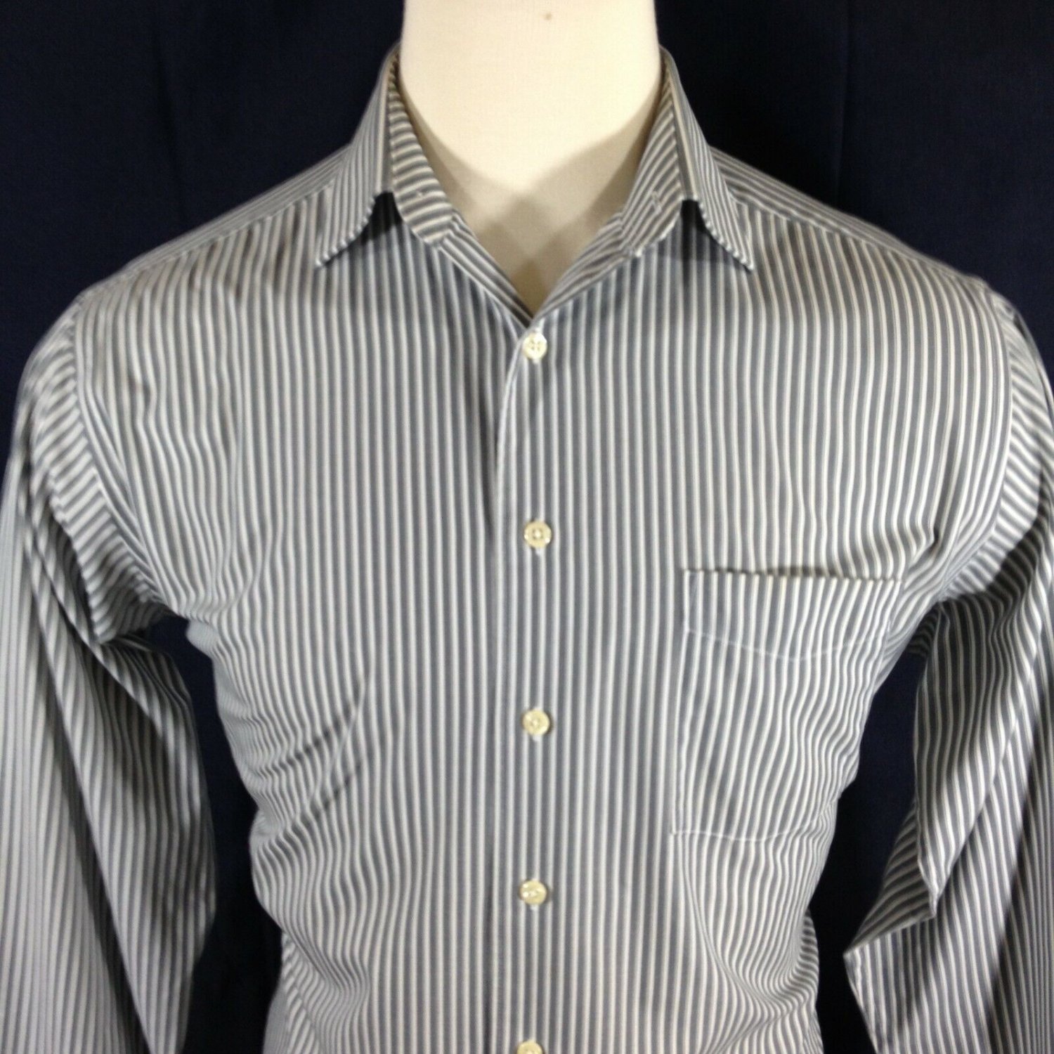 David Taylor Gray/White Stripe Long Sleeve Dress Shirt Sz M 15-15.5/34-35