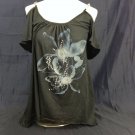 DOTS Womens Size Large Black w/Blue Flower Chain Straps Top