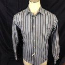 Dockers Mens Button Up Long Sleeve Blue/Brown Striped Shirt  Sz Large 16.5x34