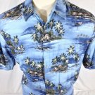 Croft & Barrow Hawaiian Aloha Shirt Sz XL Blue Palms Tropical