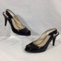 TALBOTS Black Patent Leather Slingback Open Toe Stiletto Heels Sz 8AA