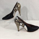 Amano by Walter Pyes, Black Fabric Stiletto Pewter Accents Heel Shoes Sz 7M