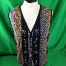 Victoria Jones Vest Size Large  Black Embroidered Leopard Design