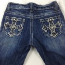 Revolution By Revolt Girls Blue Jeans Sz 12 Embellished Distressed Straight Leg