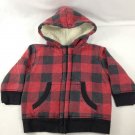 Faded Glory Boys Toddler Red/Black Plaid Fleece Hoodie Coat Sz 18M