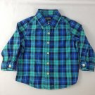 OshKosh B'gosh Boys Toddler Blue/Green Plaid Shirt Long Sleeve Sz 2T