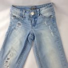 Justice Girls Distressed Cuffed Rolled Blue Jeans Slim Fit Size 7