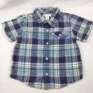 Old Navy Boys Toddler Short Sleeve Blue Plaid Button Shirt Sz 18-24