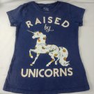 Time 2 Shine Girls Blue Short Sleeve T-Shirt "Raised By Unicorns" Size 7/8 Med.