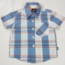 Nautica Boy's Toddler Blue/White Plaid Button Down Short Sleeve Shirt Sz 0-3 M