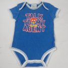 Pro Edge Boy's Toddler Blue One-Piece Short Sleeve "Talk to my Agent " Size 0-3M