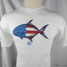Delta Pro Mens White S/S T-Shirt "Patriotic Fish" Sz XL Measurements Below