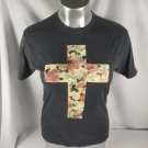 Carbon Women's Gray Short Sleeve T- Shirt W/ Floral Cross Size Large