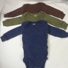 Carter's Boy's Infant 3 Lot Long Sleeve One Piece Green, Blue, Brown, Sz 3 Months