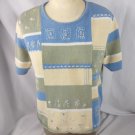 Koret Francisca Women's Short Sleeve Pullover Sweater Blue/Tan Patch Size Medium