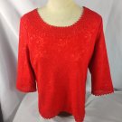 Rebecca Malone Women's Red 3/4 Sleeve Pullover Top Size Petite Medium