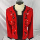Cathy Daniels Womens Pullover Long Sleeve Sweater Embroidered Red/Black Sz Med.