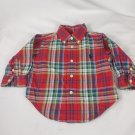 Ralph Lauren Boy's Infant Toddler Long Sleeve Shirt Red/Plaid Size 9 Months