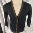 Arlando Men's Vintage Cardigan Button Down Sweater Black/w Brown Trim Size Small