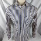 U.S. POLO ASSN. Mens Long Sleeve Blue/Yellow Stripe Dress Shirt Sz XL 17.5-34/35