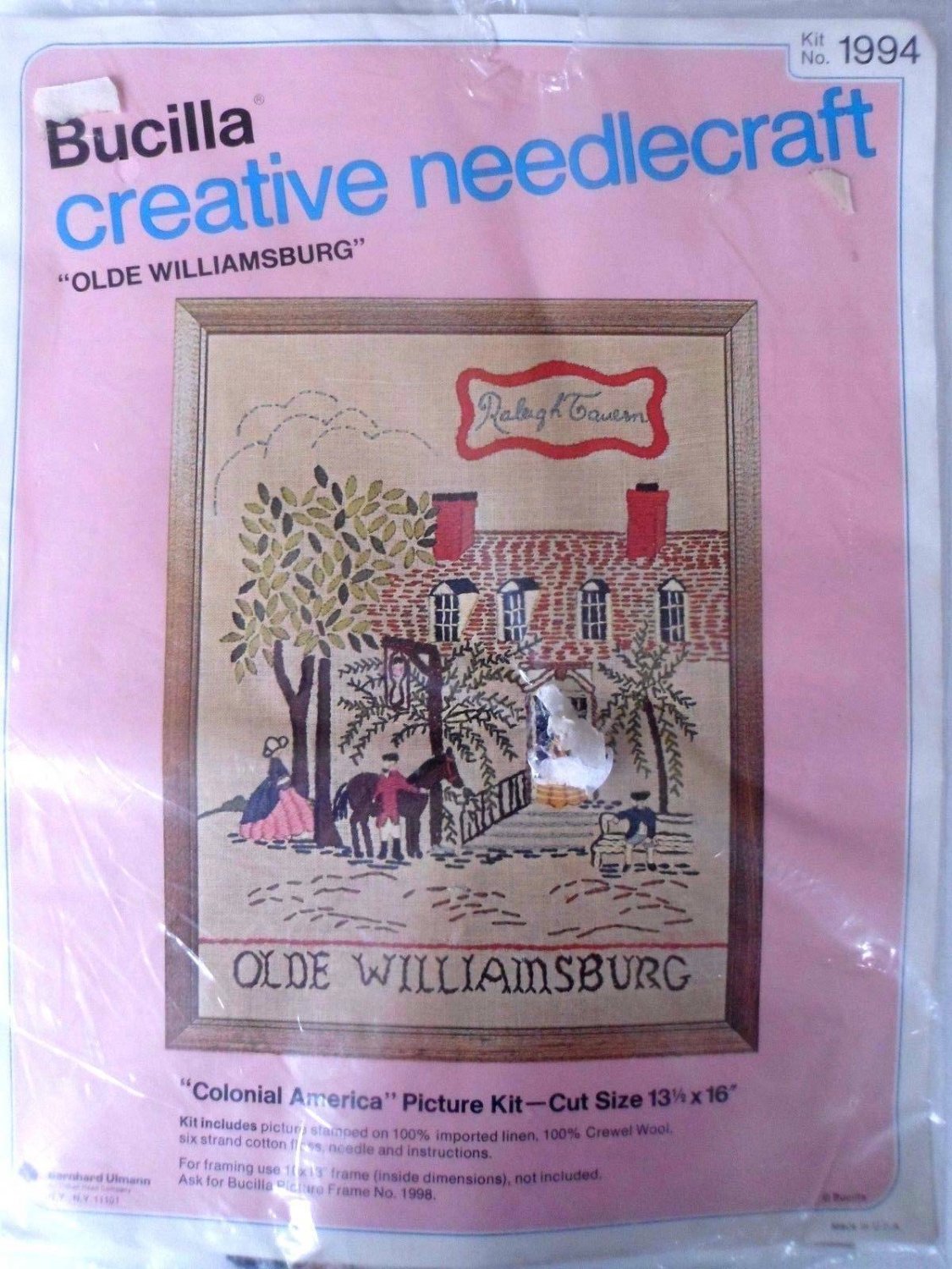 Vintage Bucilla creative needlecraft Kit 1994 Olde Williamsburg 13.5 x 16"