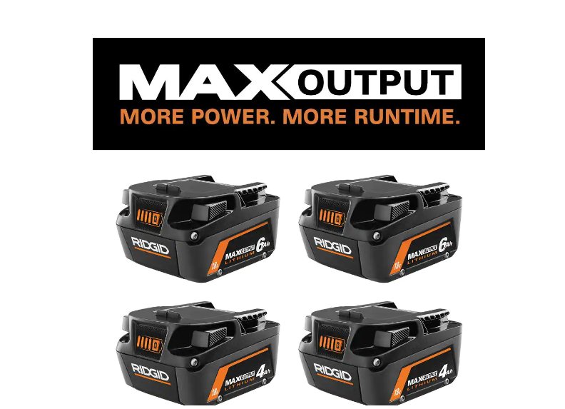RIDGID  18V 6.0 Ah MAX Output Lithium-Ion (2-Pack) with 18V 4.0 Ah MAX Output Lithium-Ion (2-Pack)