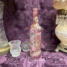 Decorative Wine Bottle Stained Glass Hand Painted Upcycled Shabby Chic Flowers