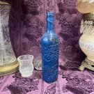 Decorative Wine Bottle Stained Glass Hand Painted Upcycled Shabby Chic Navy Blue
