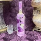 Decorative Wine Bottle Stained Glass Hand Painted Upcycled Purple Patchwork
