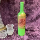 Decorative Wine Bottle Stained Glass Hand Painted Upcycled Rose Gold Green