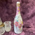 Decorative Wine Bottle Stained Glass Hand Painted Upcycled Spring Flowers