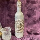 Decorative Wine Bottle Stained Glass Hand Painted Upcycled Faux Stone Rose