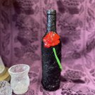 Decorative Wine Bottle Stained Glass Hand Painted Upcycled Black Red Clay Rose
