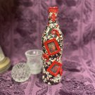 Decorative Wine Bottle Stained Glass Hand Painted Decoupage Black White Red