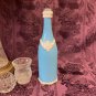 Decorative Wine Bottle Stained Glass Hand Painted Upcycled White Blue