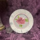 Hand Painted & Decoupage Decorative Plate With Crackle Finish & Pink Rose