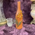Decorative Wine Bottle Stained Glass Hand Painted Upcycled Shabby Chic Sunflower