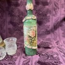 Decorative Wine Bottle Stained Glass Hand Painted Shabby Chic Green Pink