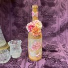 Decorative Wine Bottle Stained Glass Hand Painted Upcycled Brown Label Flowers